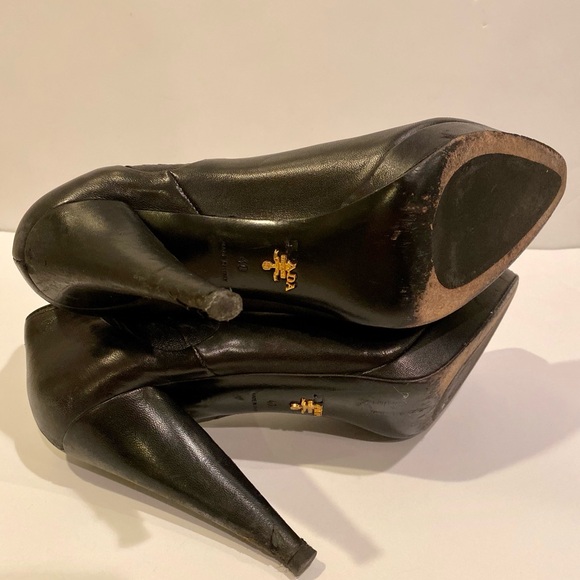 PRADA Black Leather Platform Booties - Picture 5 of 7